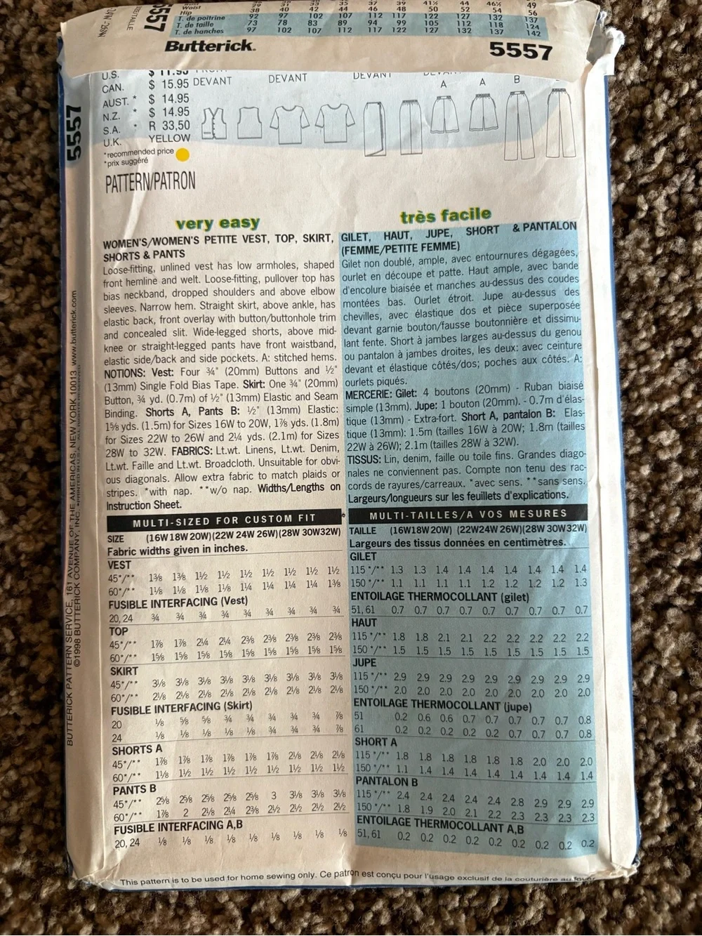Butterick Pattern 5557 for Misses’ Complete Outfits